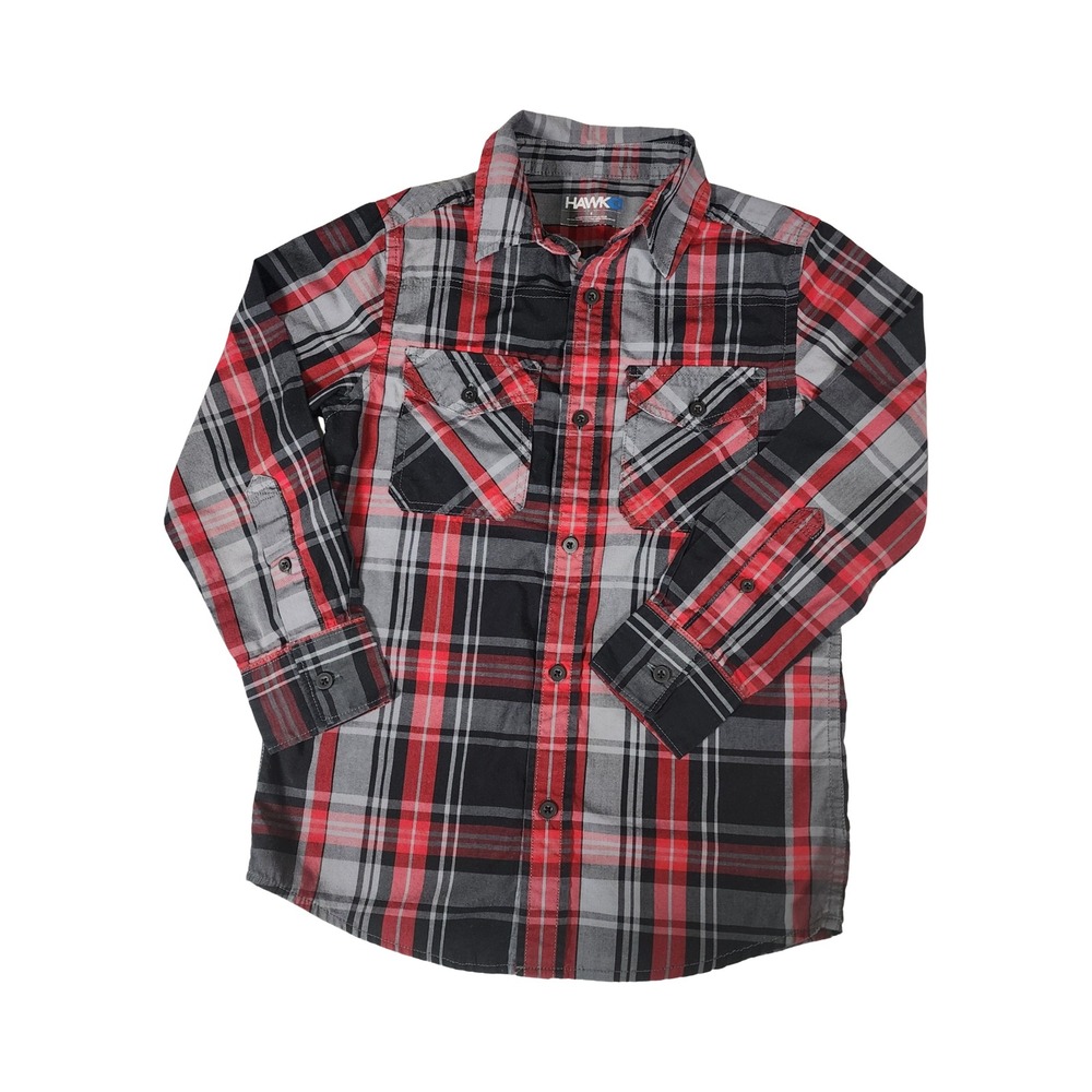 Tony Hawk Boys Red Black Plaid Long Sleeve Button Down Shirt Size S Small